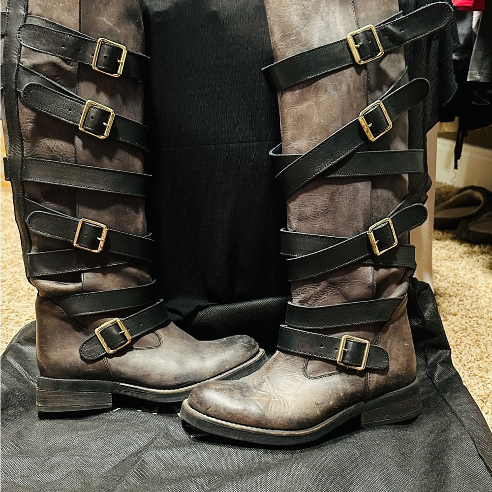 Steven Madden Leather Buckle Up Boots.